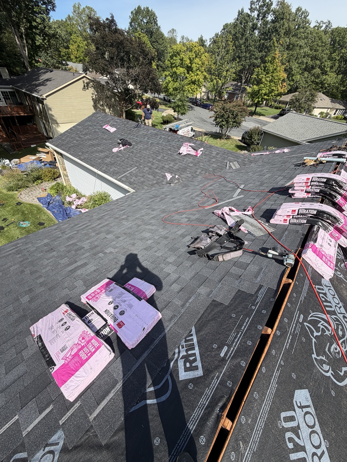 Shingle installation in progress